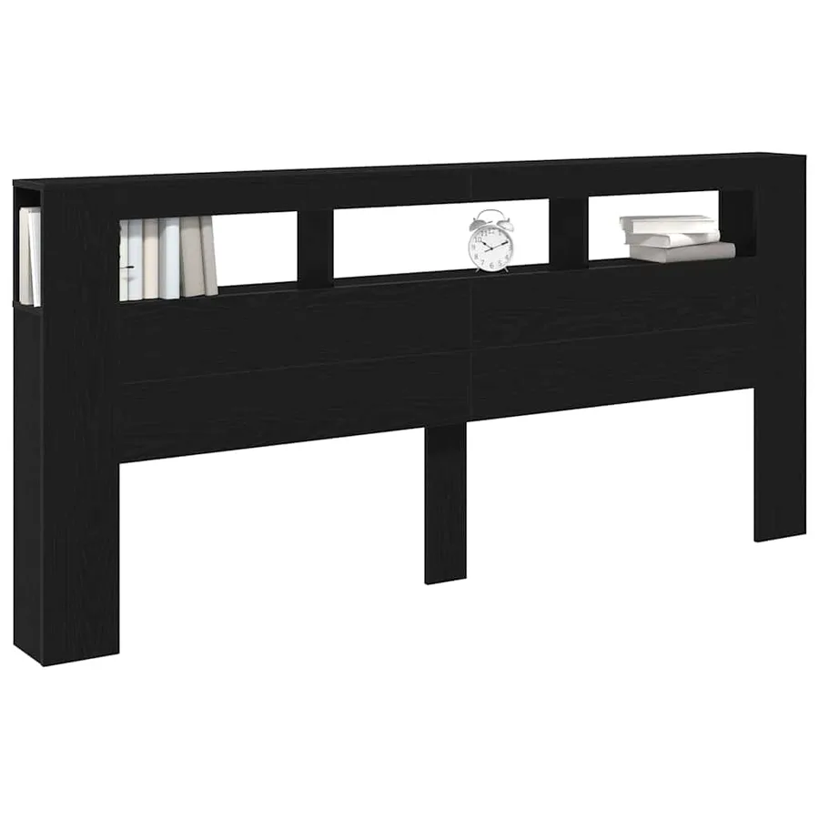 Tête de lit LED avec étagère Chêne noir 220 x 18,5 x 103,5 cm - 3