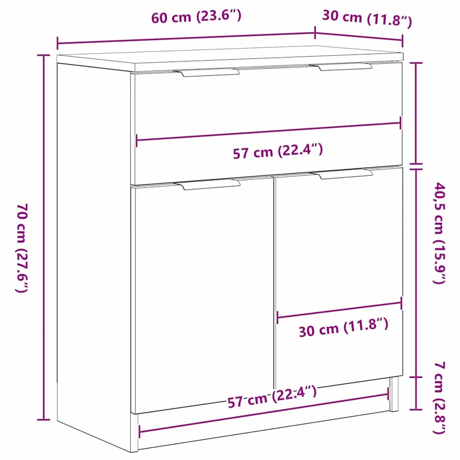 Buffet Chêne noir 60 x 30 x 70 cm Bois d'ingénierie - 13