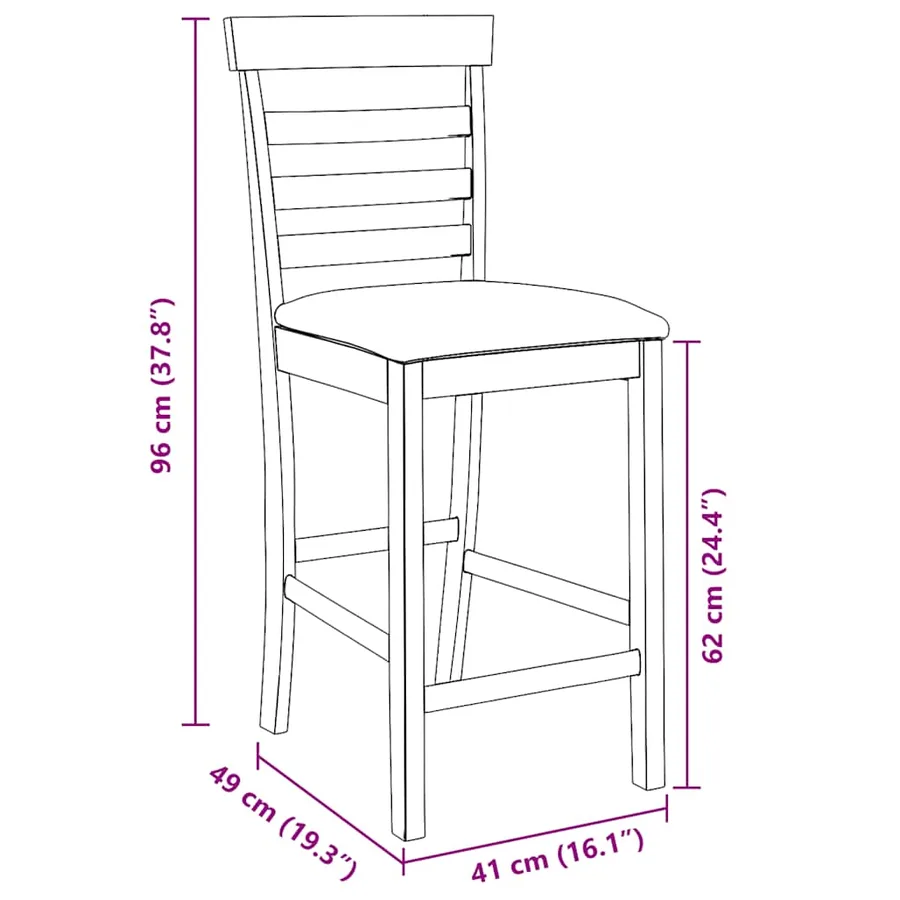 Tabourets de bar avec coussins 2pcs naturel bois massif d'hévéa - 11