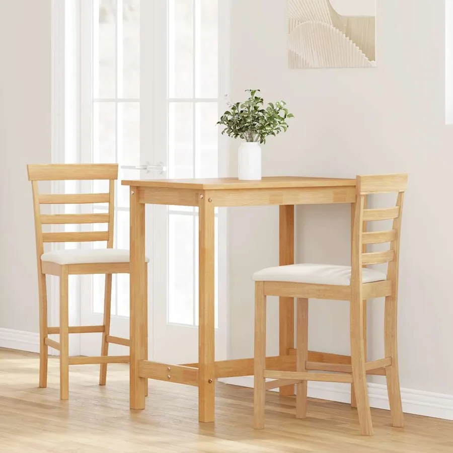 Tabourets de bar avec coussins 2pcs naturel bois massif d'hévéa - 3