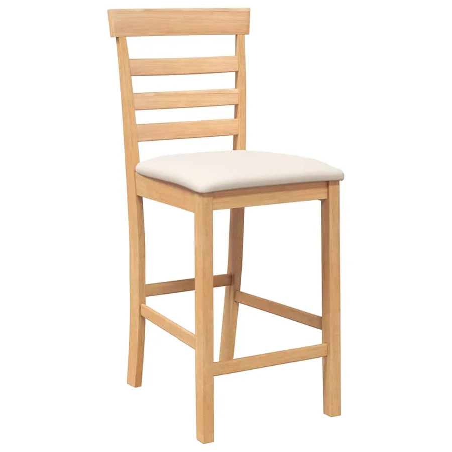 Tabourets de bar avec coussins 2pcs naturel bois massif d'hévéa - 4