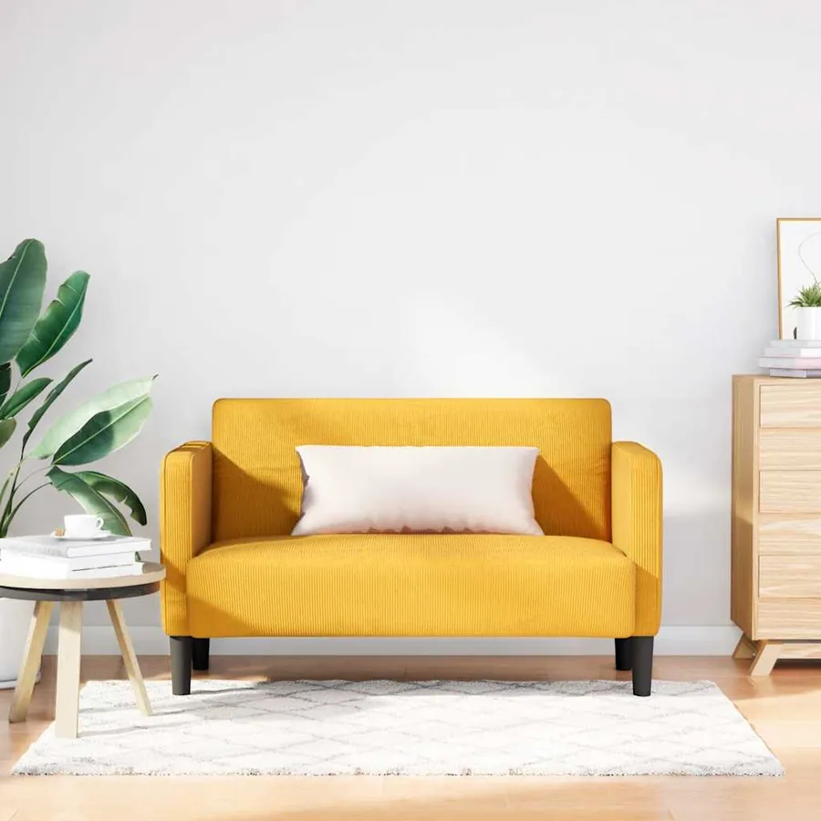Canapé causeuse jaune clair 109 cm tissu velours côtelé