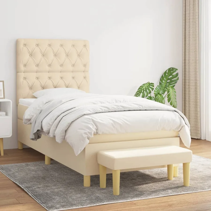Sommier à lattes de lit avec matelas Crème 80x200 cm Tissu
