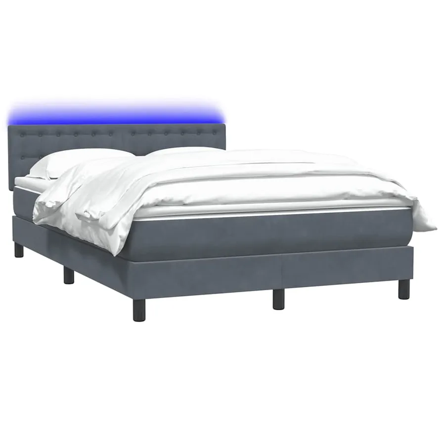 Sommier à lattes de lit et matelas et LED gris foncé 160x220cm velours - 3
