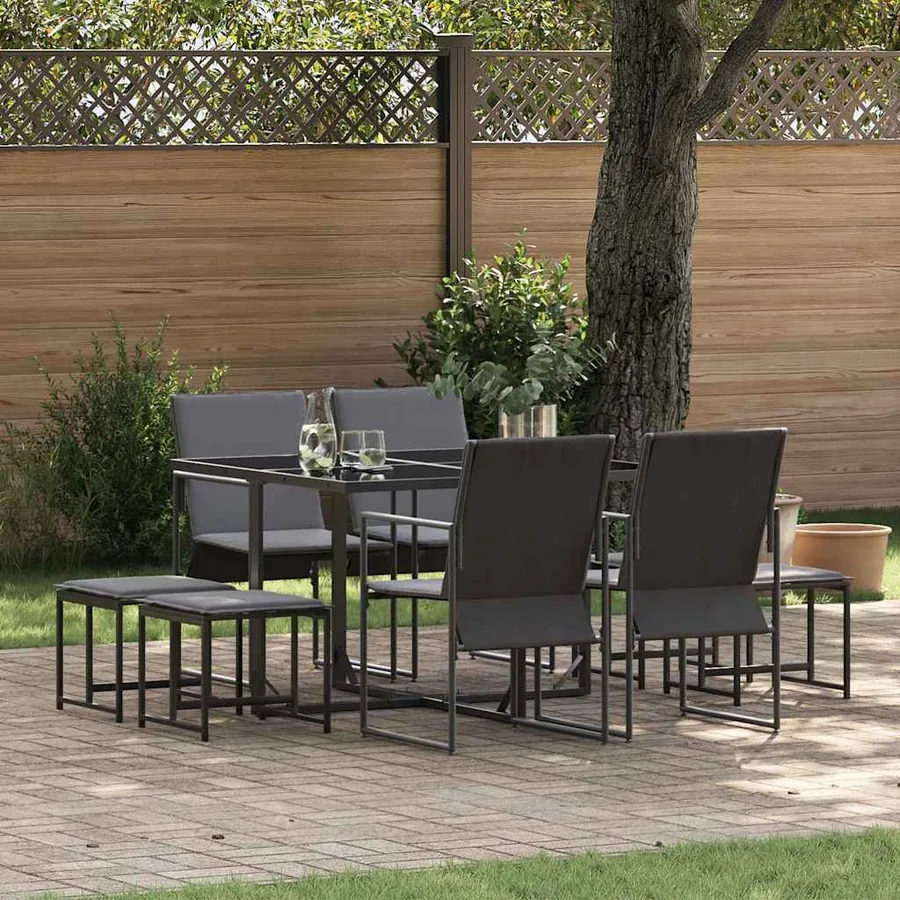 Ensemble de salle à manger pour jardin 9 pcs Noir Acier