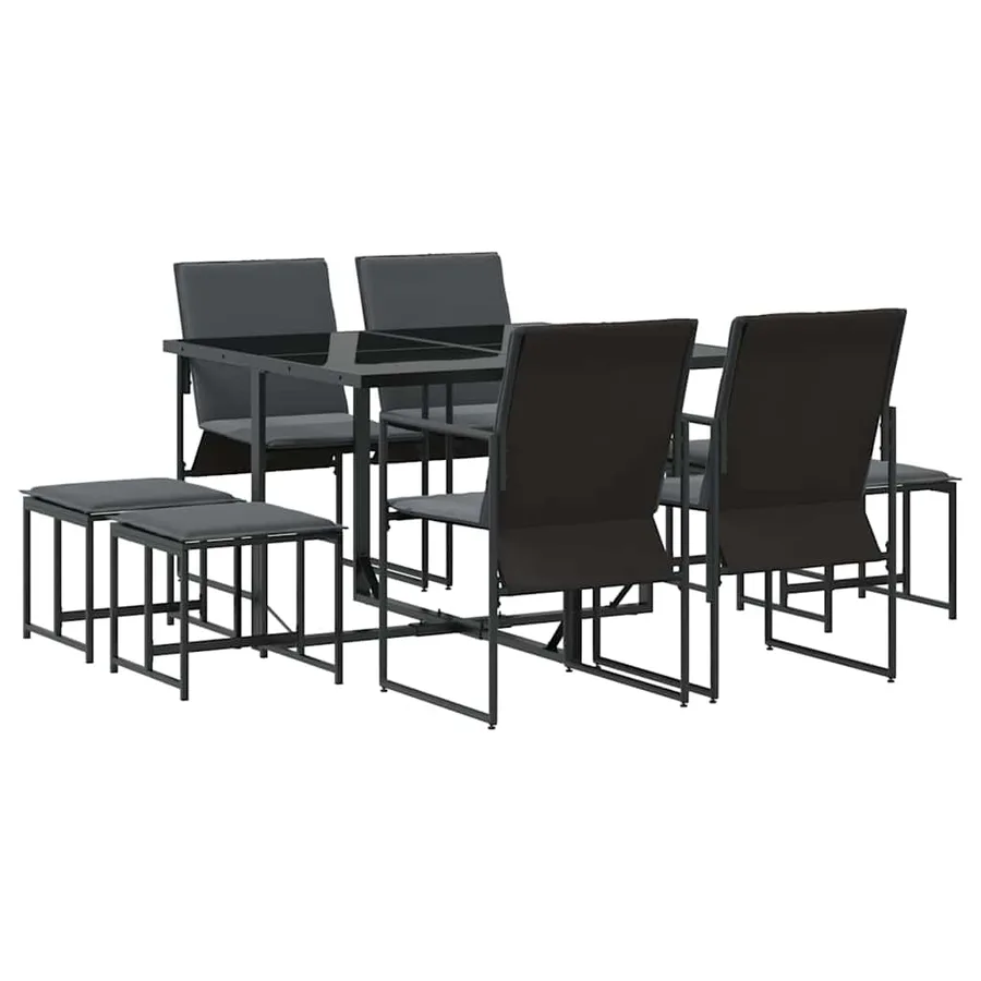 Ensemble de salle à manger pour jardin 9 pcs Noir Acier - 2