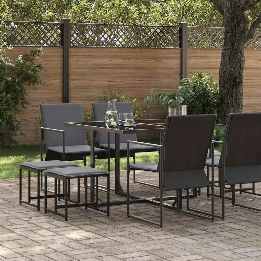 Ensemble de salle à manger pour jardin 9 pcs Noir Acier - 3