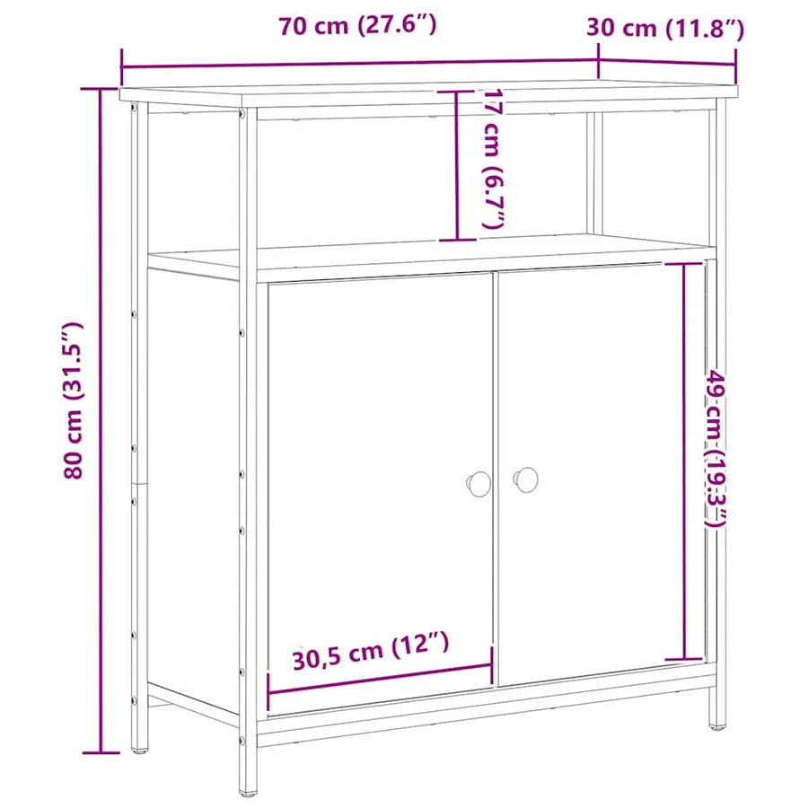 Buffet Chêne noir 70 x 30 x 80 cm Bois d'ingénierie - 14