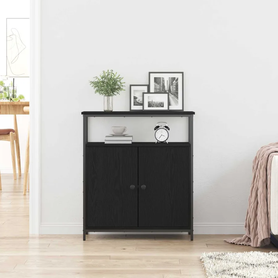 Buffet Chêne noir 70 x 30 x 80 cm Bois d'ingénierie - 4