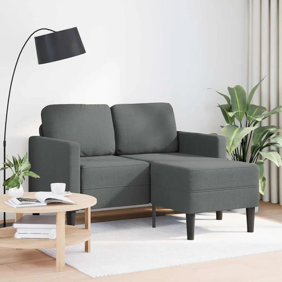 Canapé 2 places avec méridienne en L Gris foncé 125 cm Tissu - 2