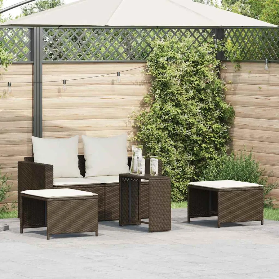 Salon de jardin 5 pcs avec coussins empilable marron polyrotin