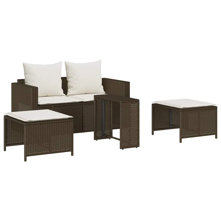 Salon de jardin 5 pcs avec coussins empilable marron polyrotin - 2