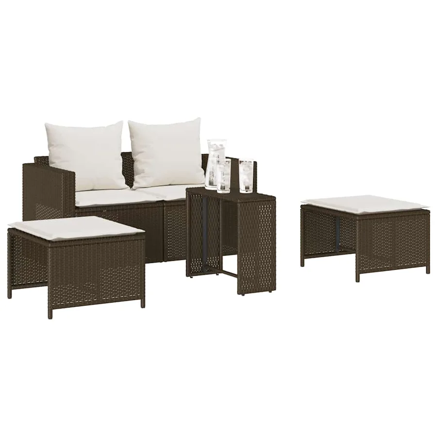 Salon de jardin 5 pcs avec coussins empilable marron polyrotin - 4