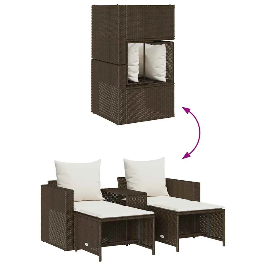 Salon de jardin 5 pcs avec coussins empilable marron polyrotin - 8