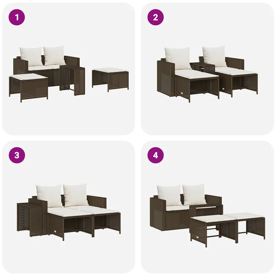 Salon de jardin 5 pcs avec coussins empilable marron polyrotin - 9
