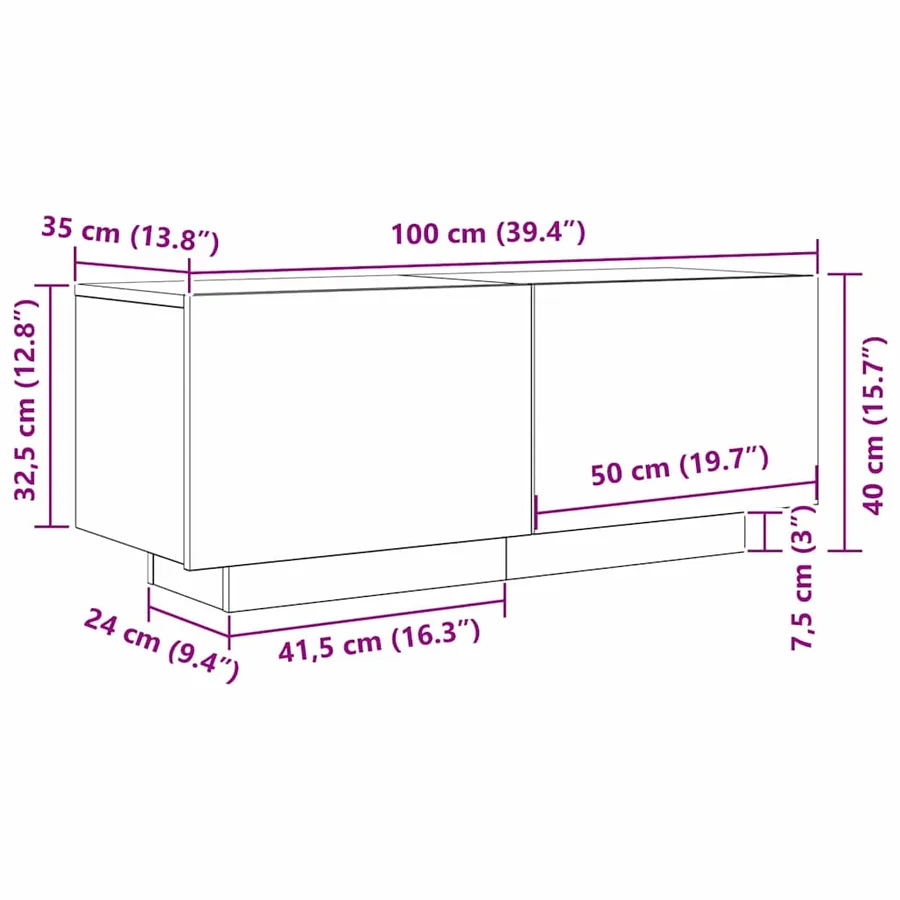 Meuble TV Chêne noir 100 x 35 x 40 cm Bois d'ingénierie - 11