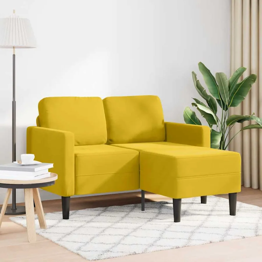 Canapé 2 places avec méridienne en L jaune 125 cm velours