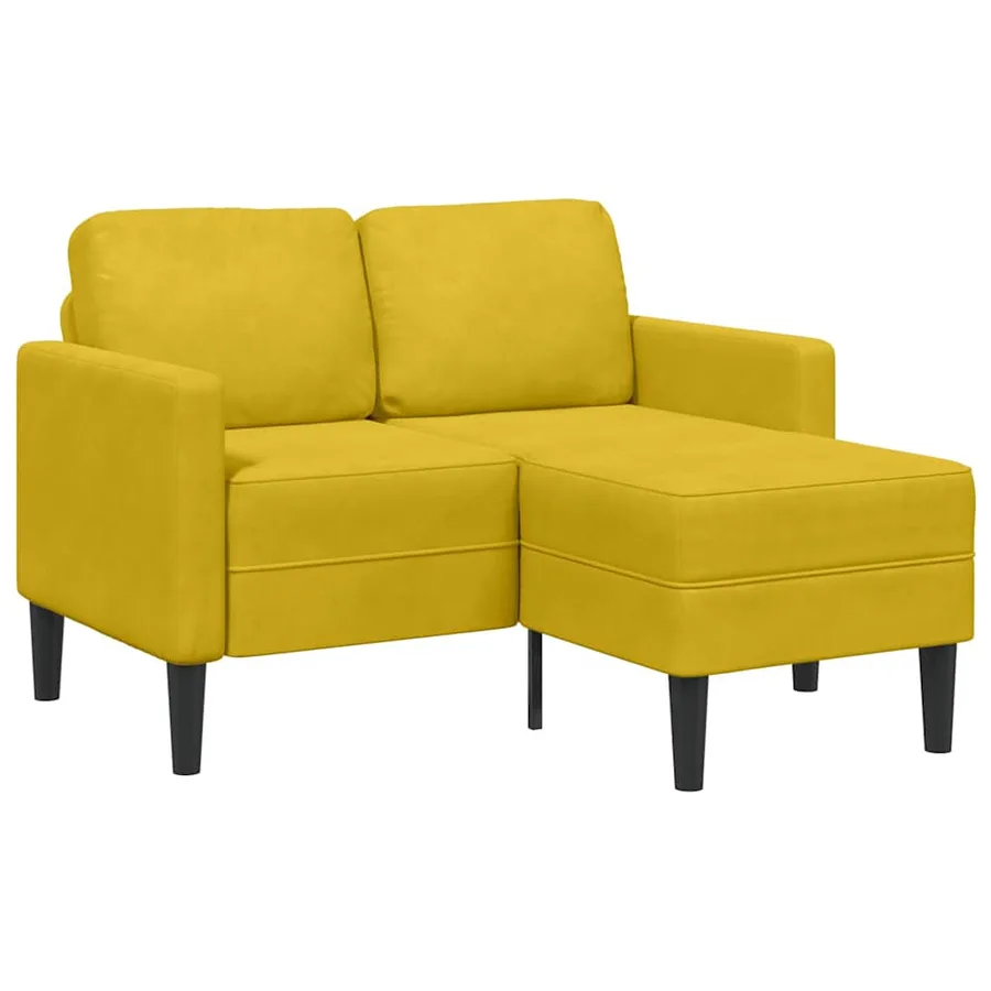 Canapé 2 places avec méridienne en L jaune 125 cm velours - 2