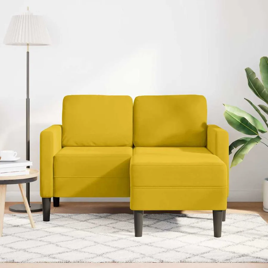 Canapé 2 places avec méridienne en L jaune 125 cm velours - 3