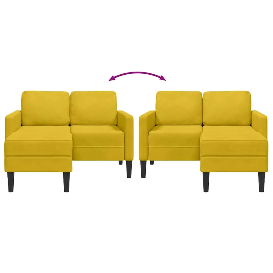 Canapé 2 places avec méridienne en L jaune 125 cm velours - 7
