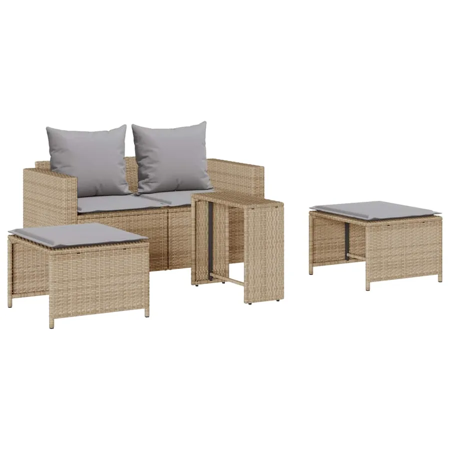 Salon de jardin 5 pcs avec coussins empilable beige polyrotin - 2