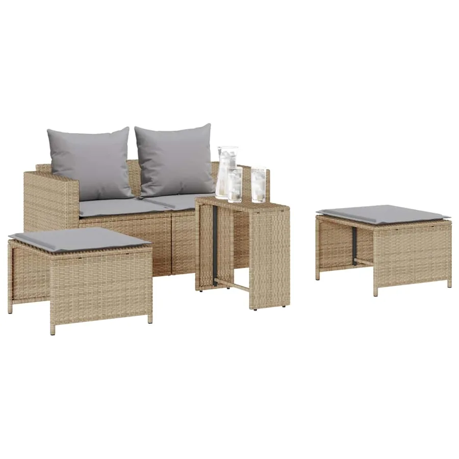 Salon de jardin 5 pcs avec coussins empilable beige polyrotin - 4
