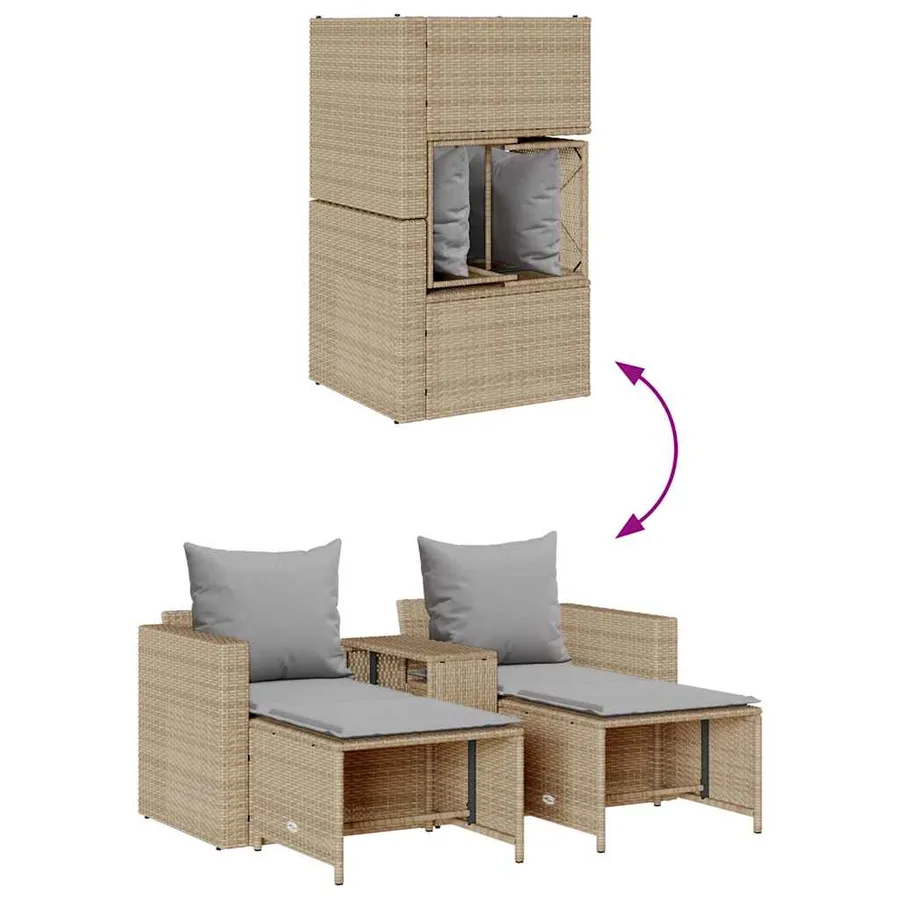 Salon de jardin 5 pcs avec coussins empilable beige polyrotin - 8