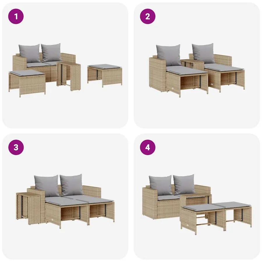Salon de jardin 5 pcs avec coussins empilable beige polyrotin - 9