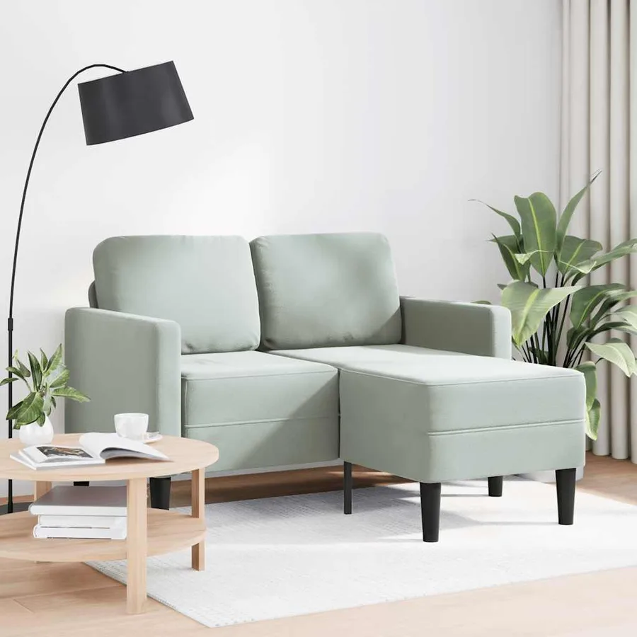 Canapé 2 places avec méridienne en L gris clair 125 cm velours - 2