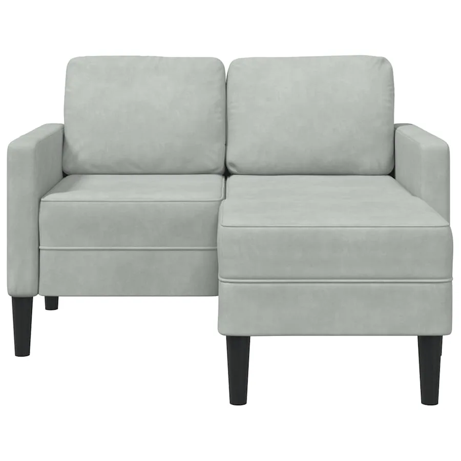 Canapé 2 places avec méridienne en L gris clair 125 cm velours - 4