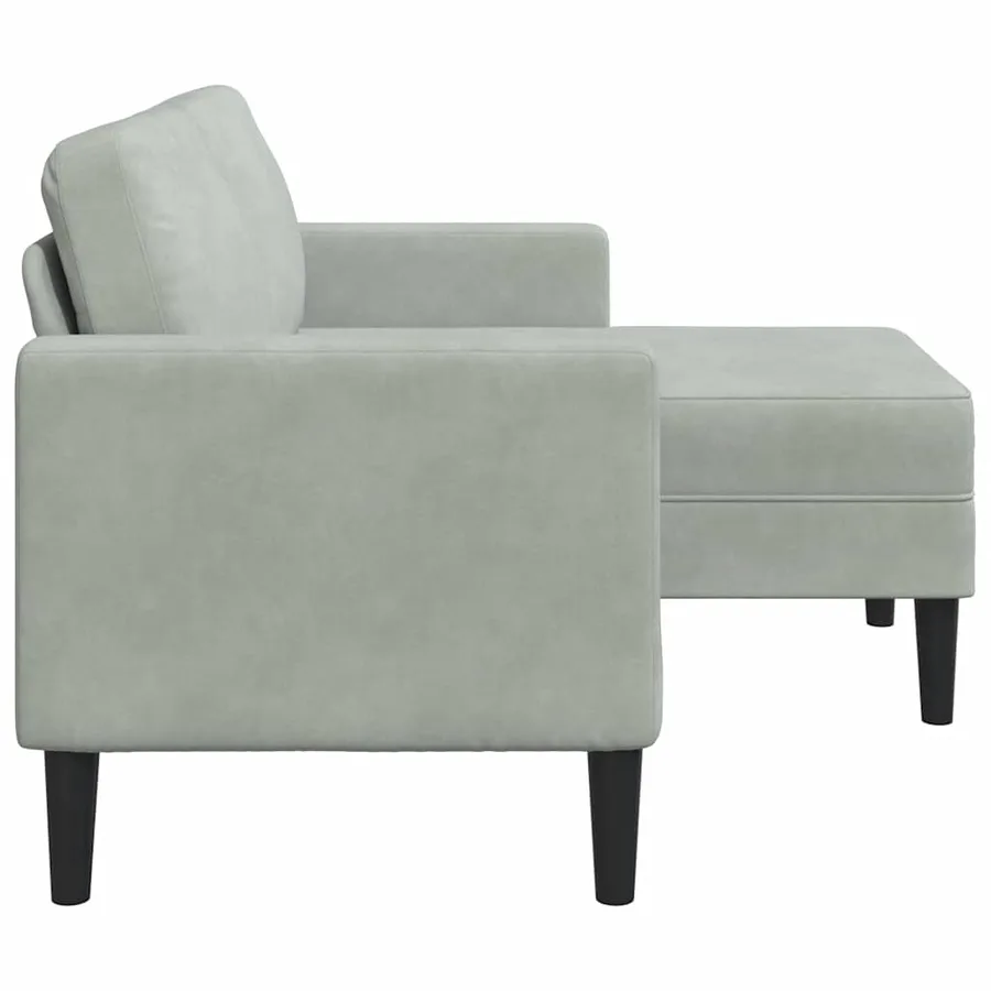 Canapé 2 places avec méridienne en L gris clair 125 cm velours - 5
