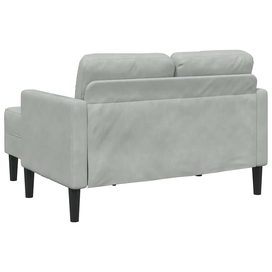 Canapé 2 places avec méridienne en L gris clair 125 cm velours - 6