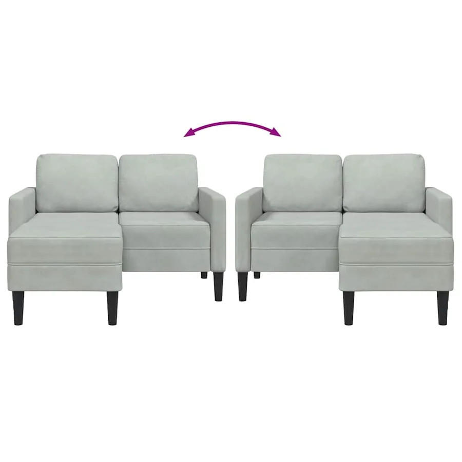 Canapé 2 places avec méridienne en L gris clair 125 cm velours - 7