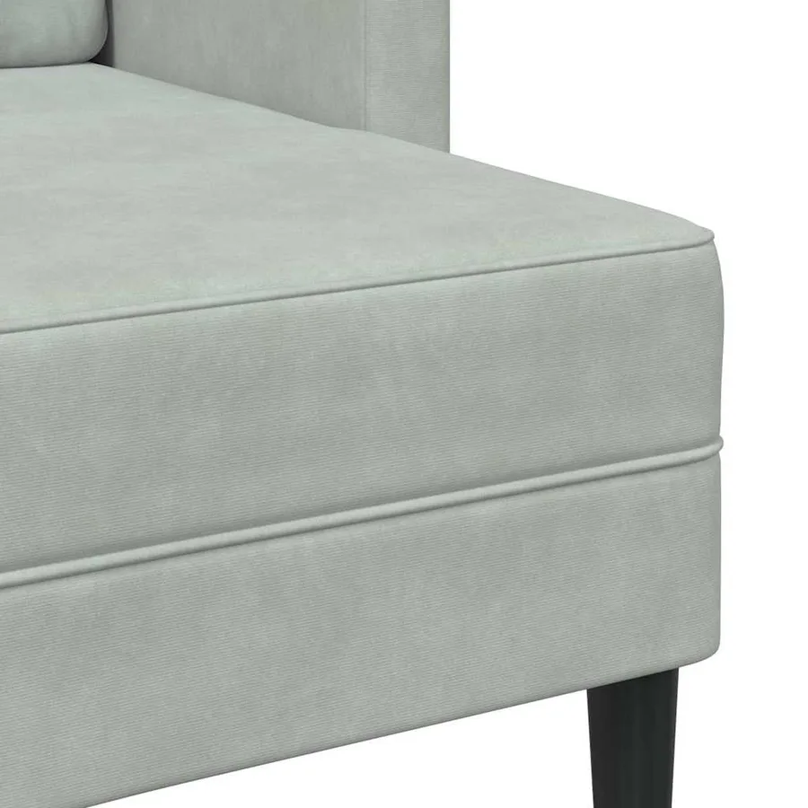 Canapé 2 places avec méridienne en L gris clair 125 cm velours - 8