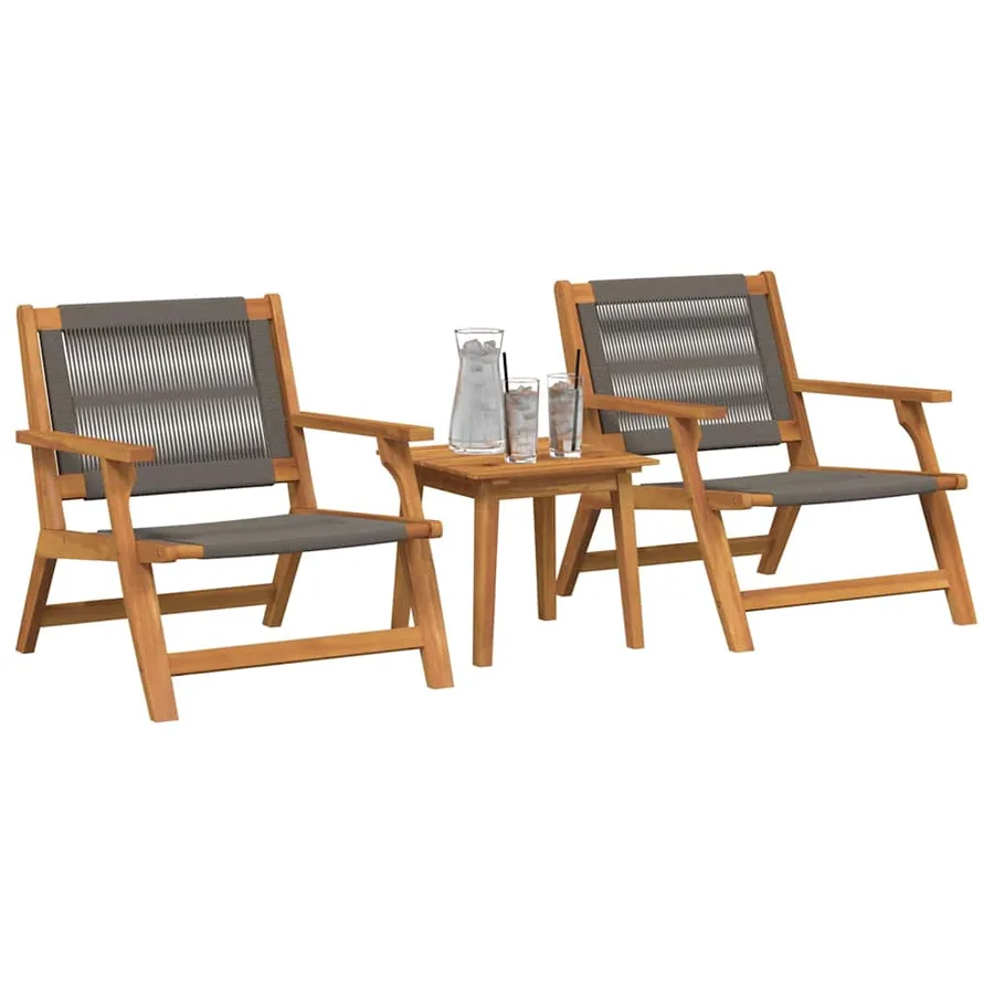 Chaises de jardin avec table 3 pcs Noir Bois d'Acacia Massif - 14