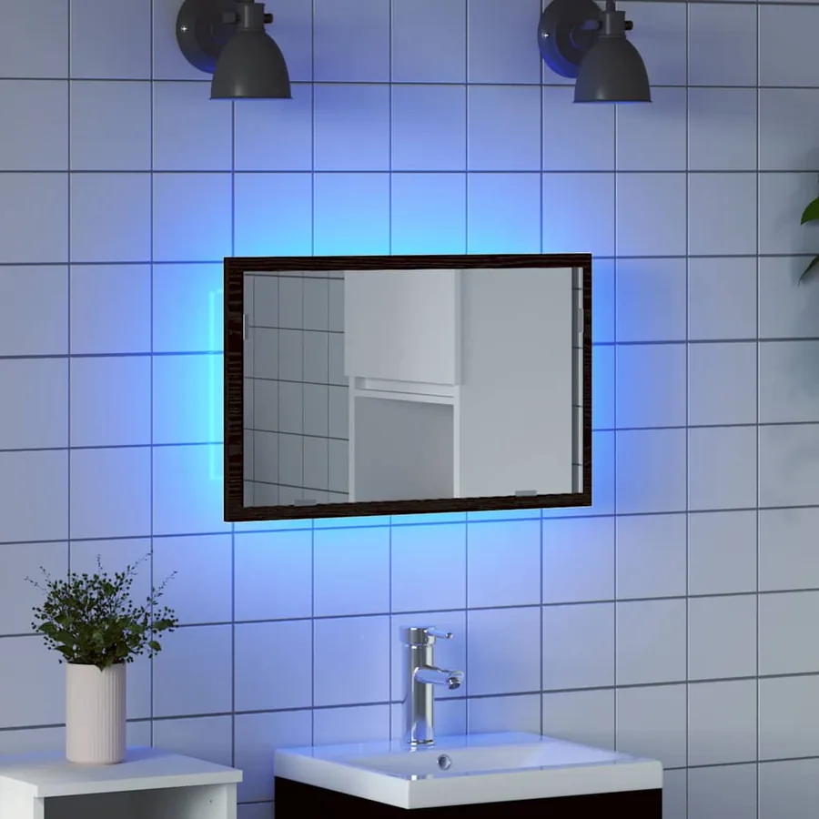 Miroir de salle de bain avec éclairage LED en chêne noir 60 x 8,5 x 37 cm