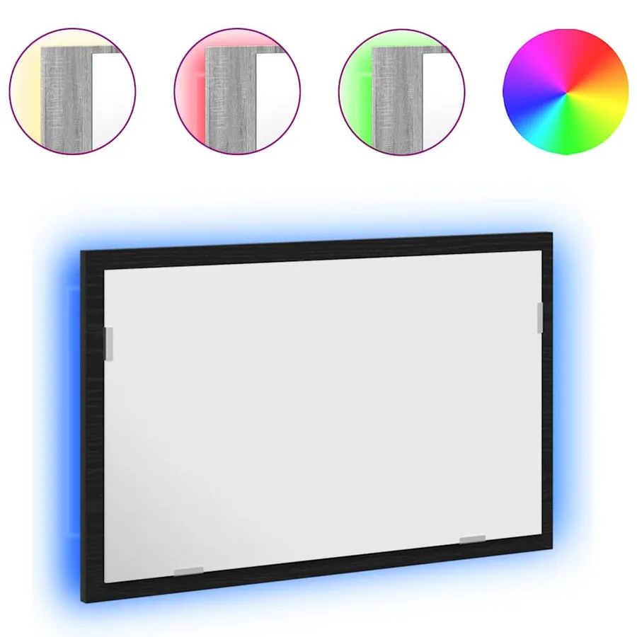 Miroir de salle de bain avec éclairage LED en chêne noir 60 x 8,5 x 37 cm - 2
