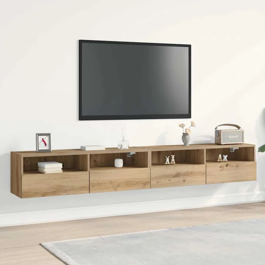 Meuble TV mural 2 pcs chêne artisanal Bois d'ingénierie