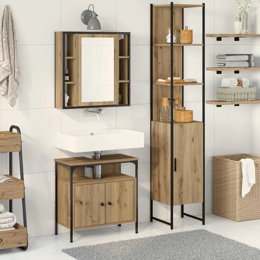 Ensemble de mobilier de salle de bain 3 pc Chêne artisanal