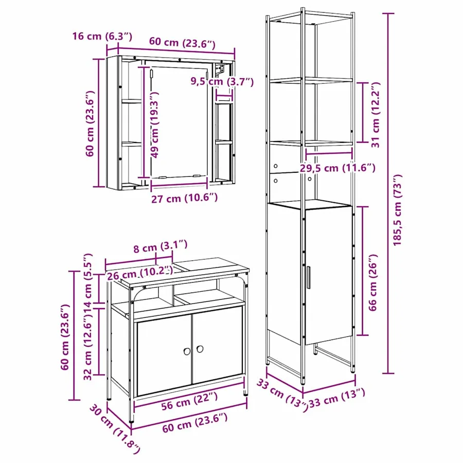 Ensemble de mobilier de salle de bain 3 pc Chêne artisanal - 17