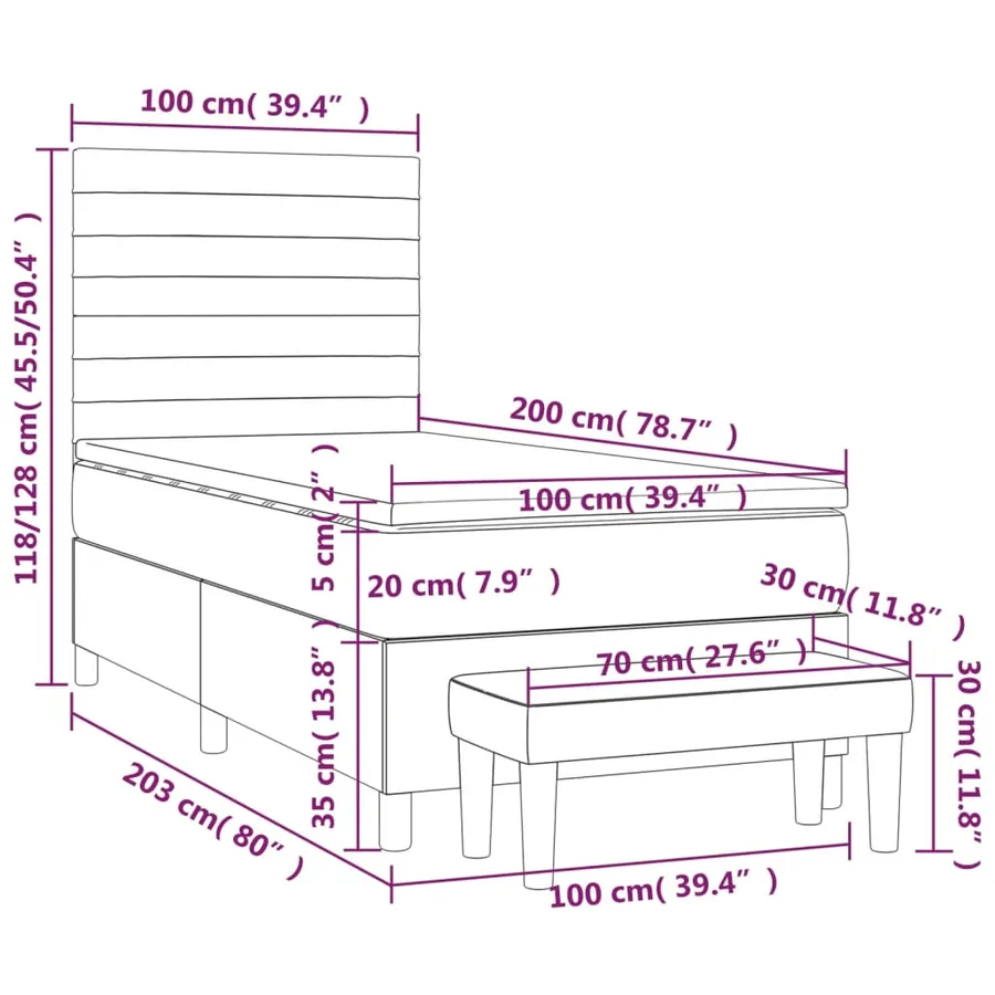 Sommier à lattes de lit avec matelas Crème 100x200 cm Tissu - 8