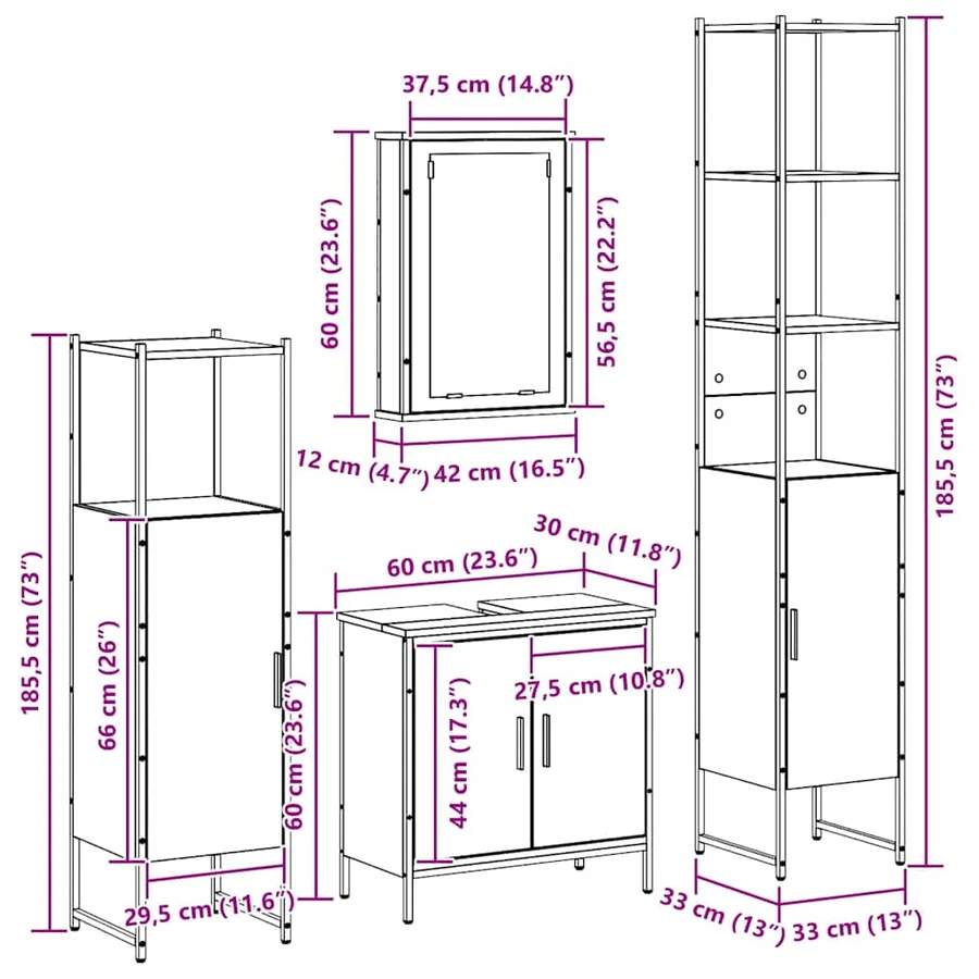 Ensemble de mobilier de salle de bain avec étagère 4 pcs Marron - 16
