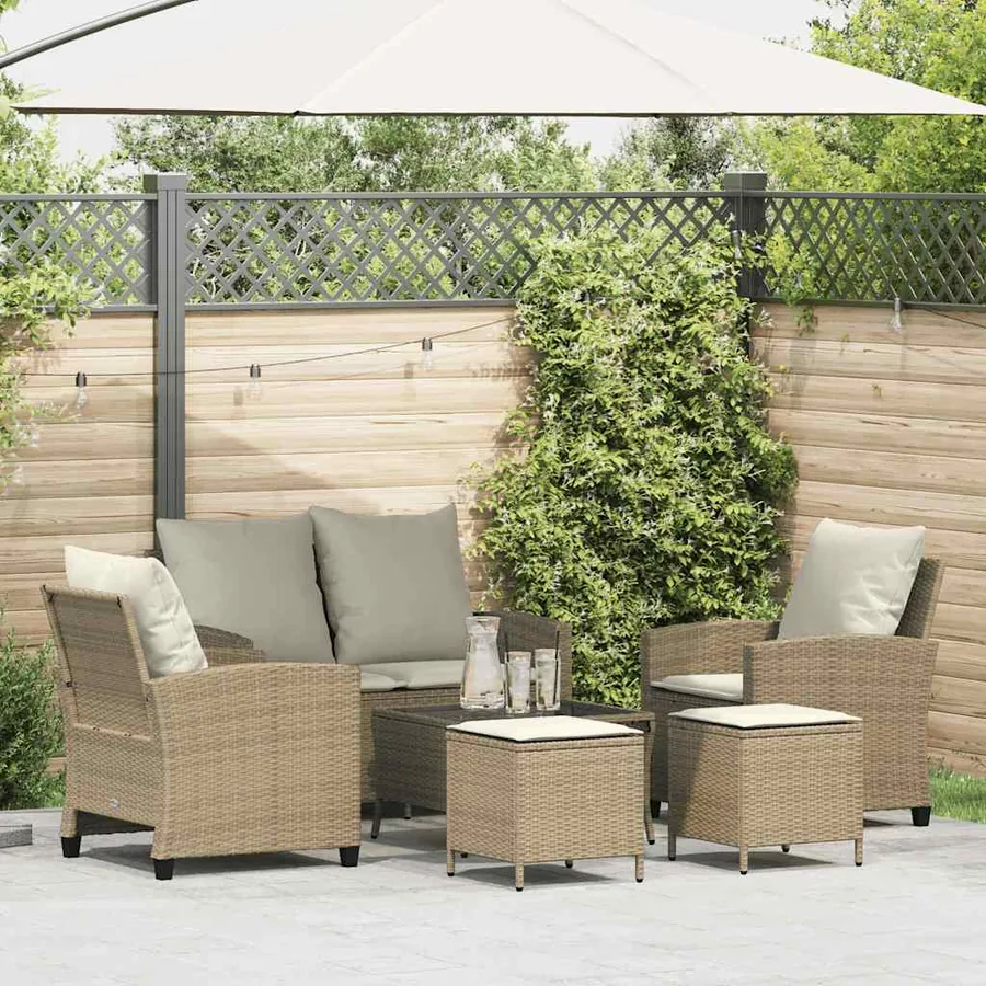 Ensemble de canapé de jardin 6 pcs avec coussins beige résine tressée