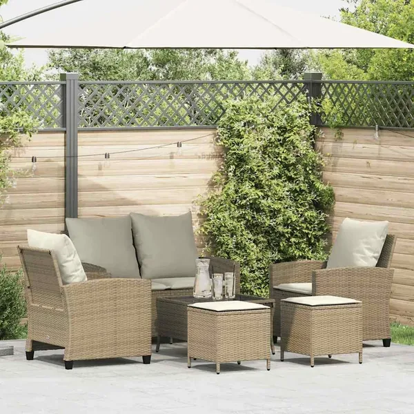 Ensemble de canapé de jardin 6 pcs avec coussins beige résine tressée