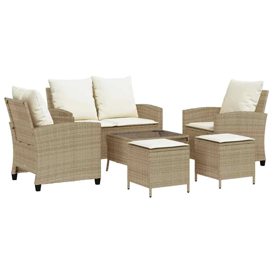 Ensemble de canapé de jardin 6 pcs avec coussins beige résine tressée - 2