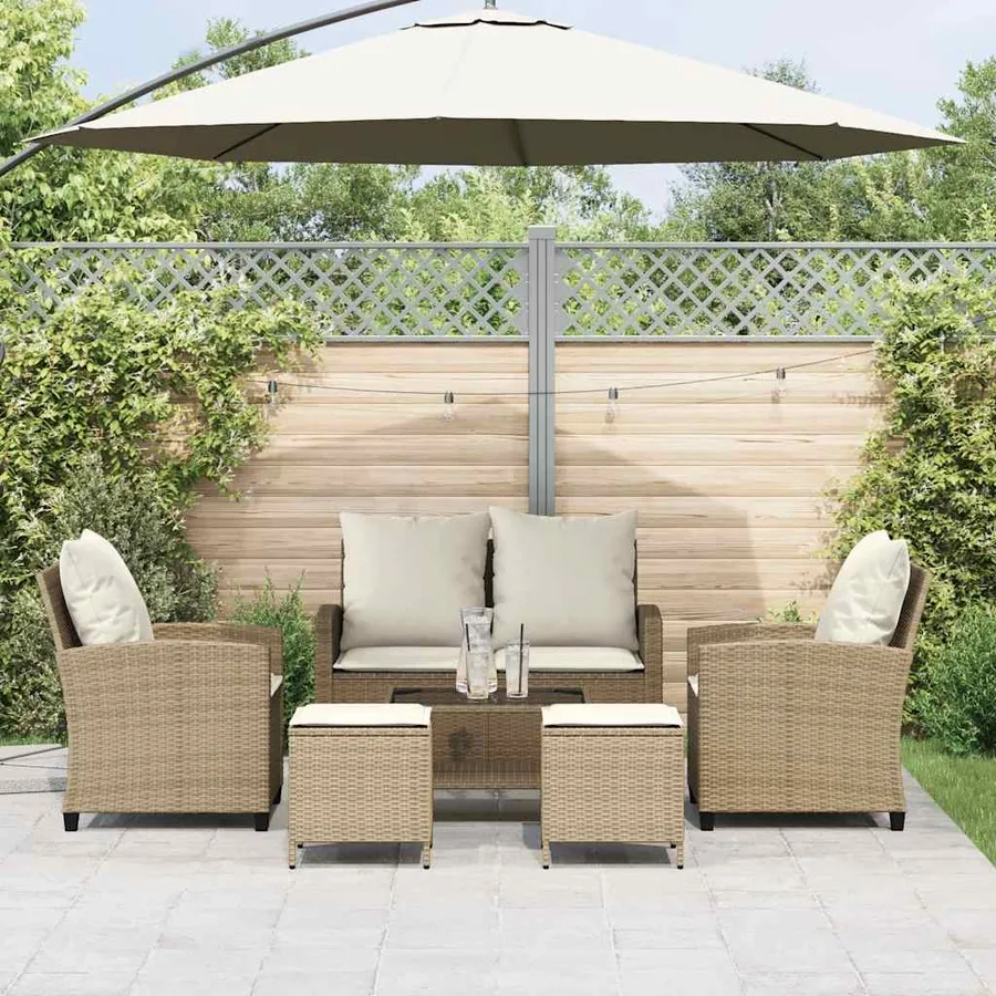 Ensemble de canapé de jardin 6 pcs avec coussins beige résine tressée - 3