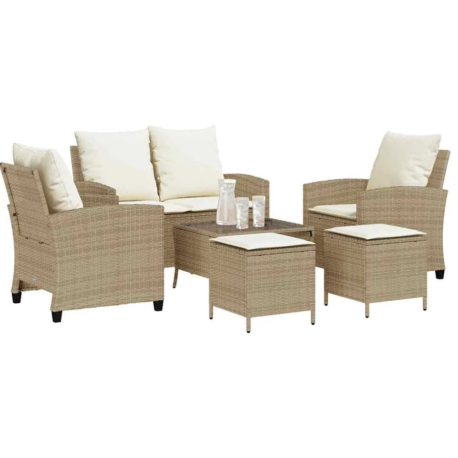 Ensemble de canapé de jardin 6 pcs avec coussins beige résine tressée - 4