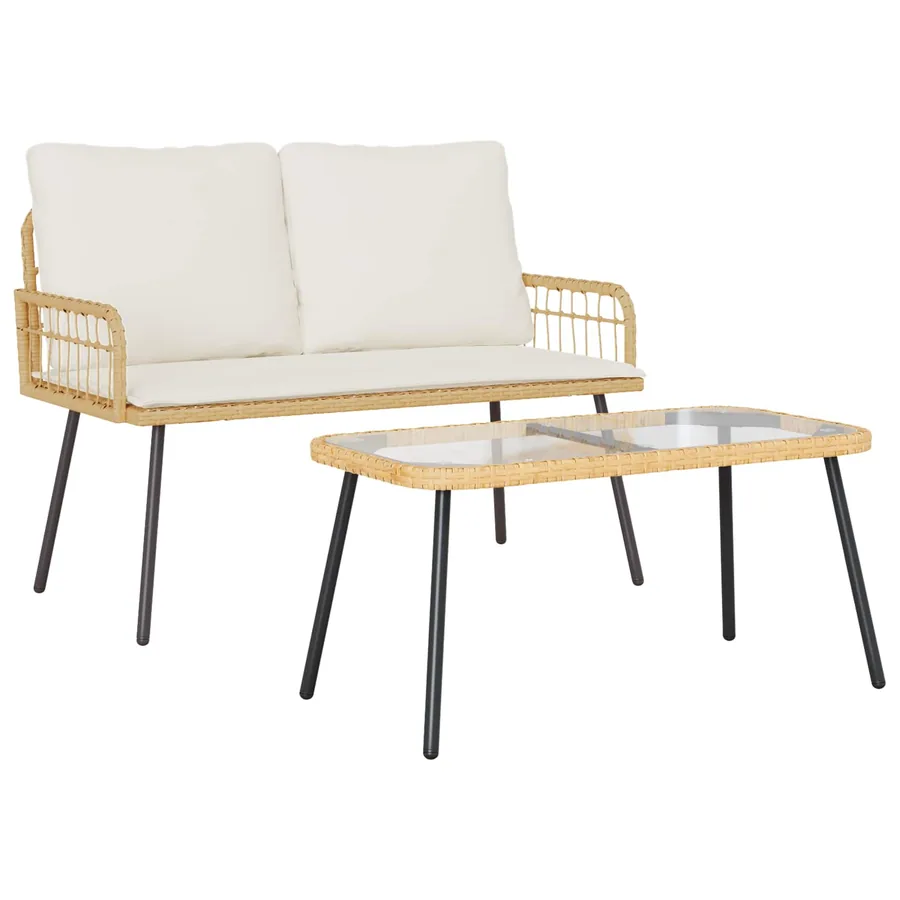 Ensemble de salle à manger pour jardin 2 pcs Naturel polyrotin