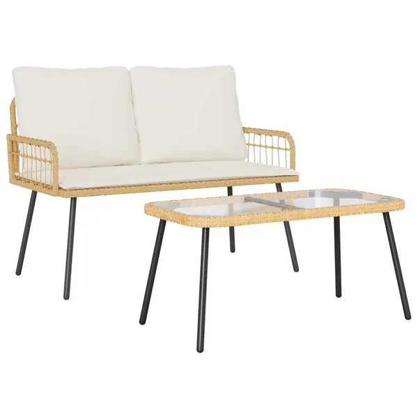Ensemble de salle à manger pour jardin 2 pcs Naturel polyrotin