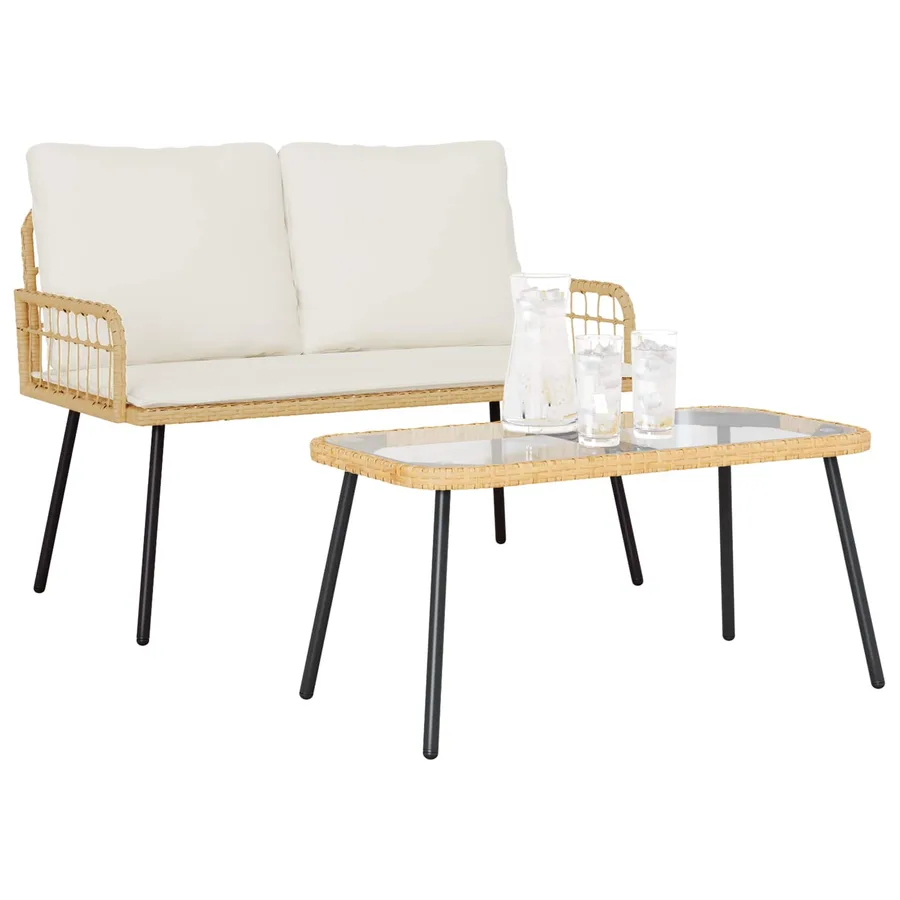 Ensemble de salle à manger pour jardin 2 pcs Naturel polyrotin - 2